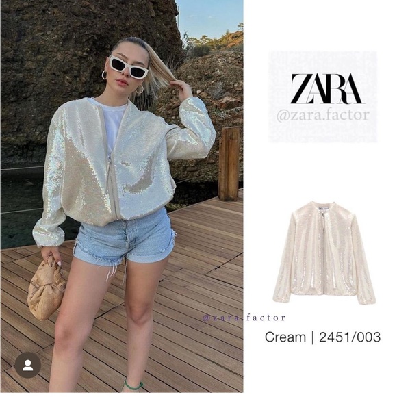 ZARA NEW WOMAN SEQUIN BOMBER JACKET CREAM S 2451/003/000/043 - Picture 5 of 12